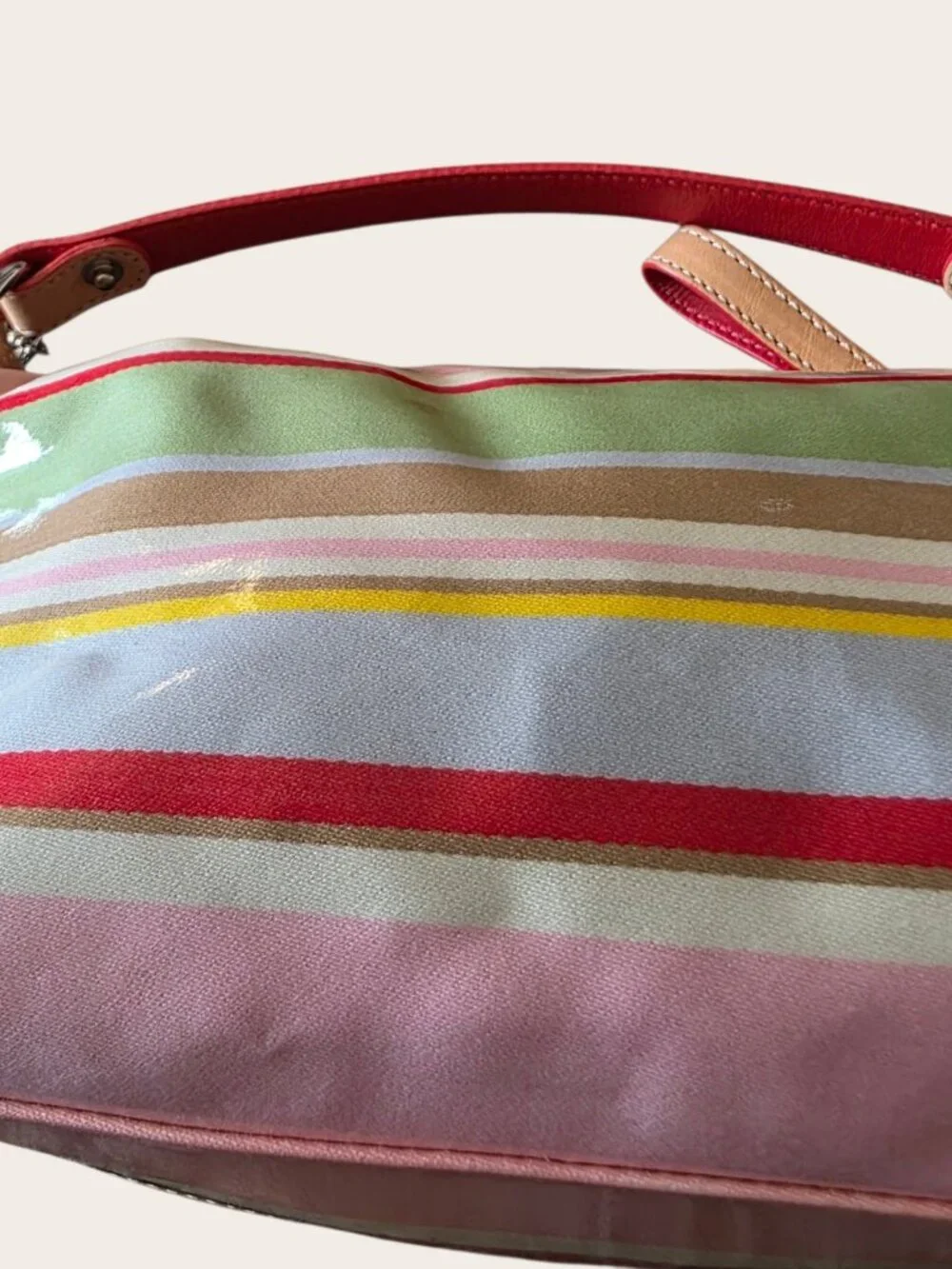 Coach Hampton Watercolor Stripe Pouch Bag Y2K Vintage Vachetta Trim Rare - Picture 13 of 16